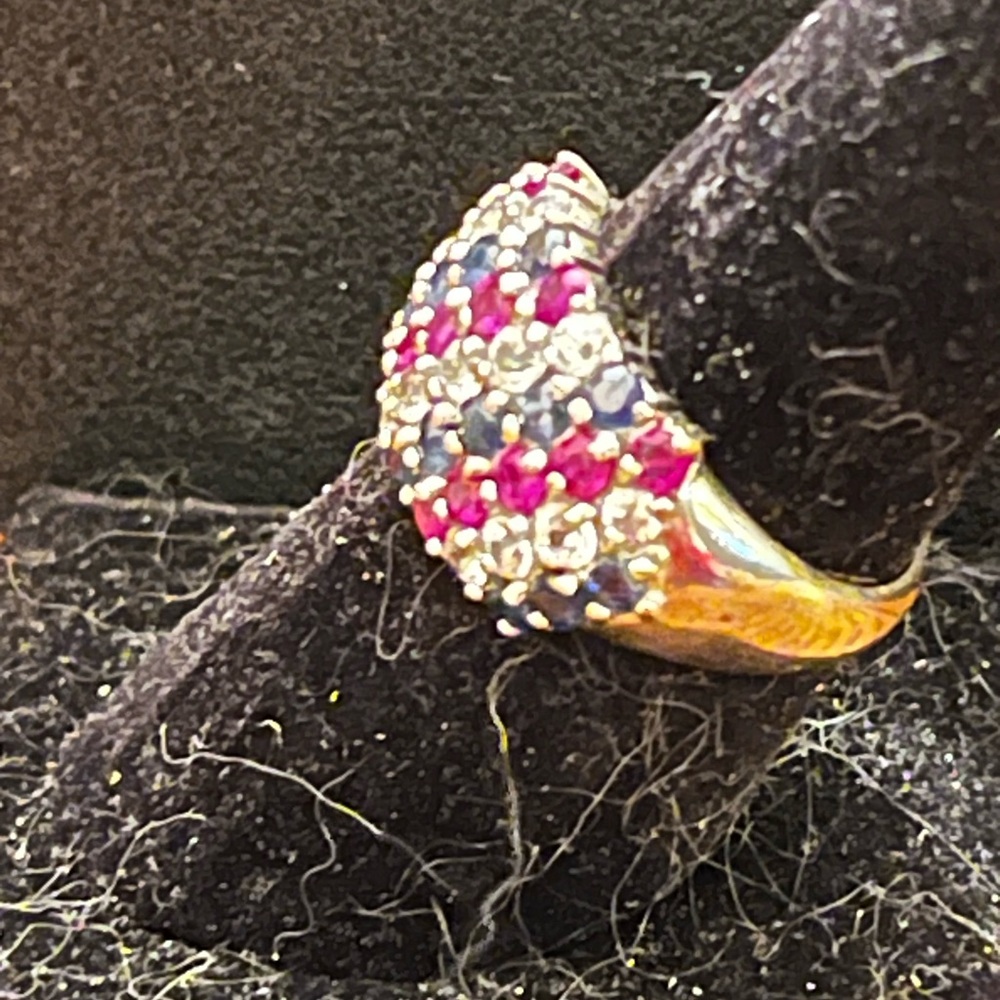 Sterling Silver Ruby Sapphire And Spinel Ring - image 2